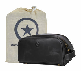 AARON LEATHER GOODS front pouch view shows sleek design and organized travel benefit