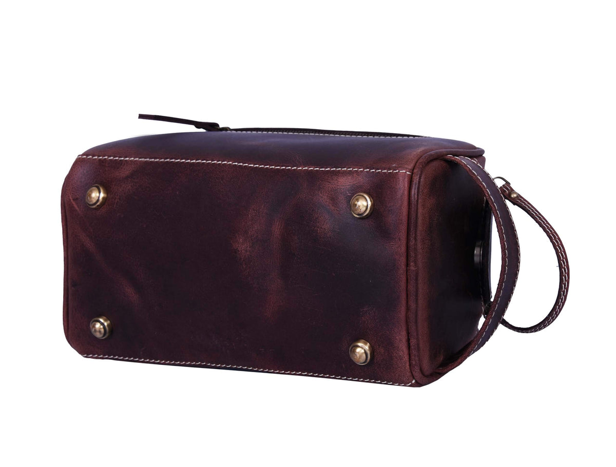 AARON LEATHER GOODS pouch with toiletries for scale and organized storage