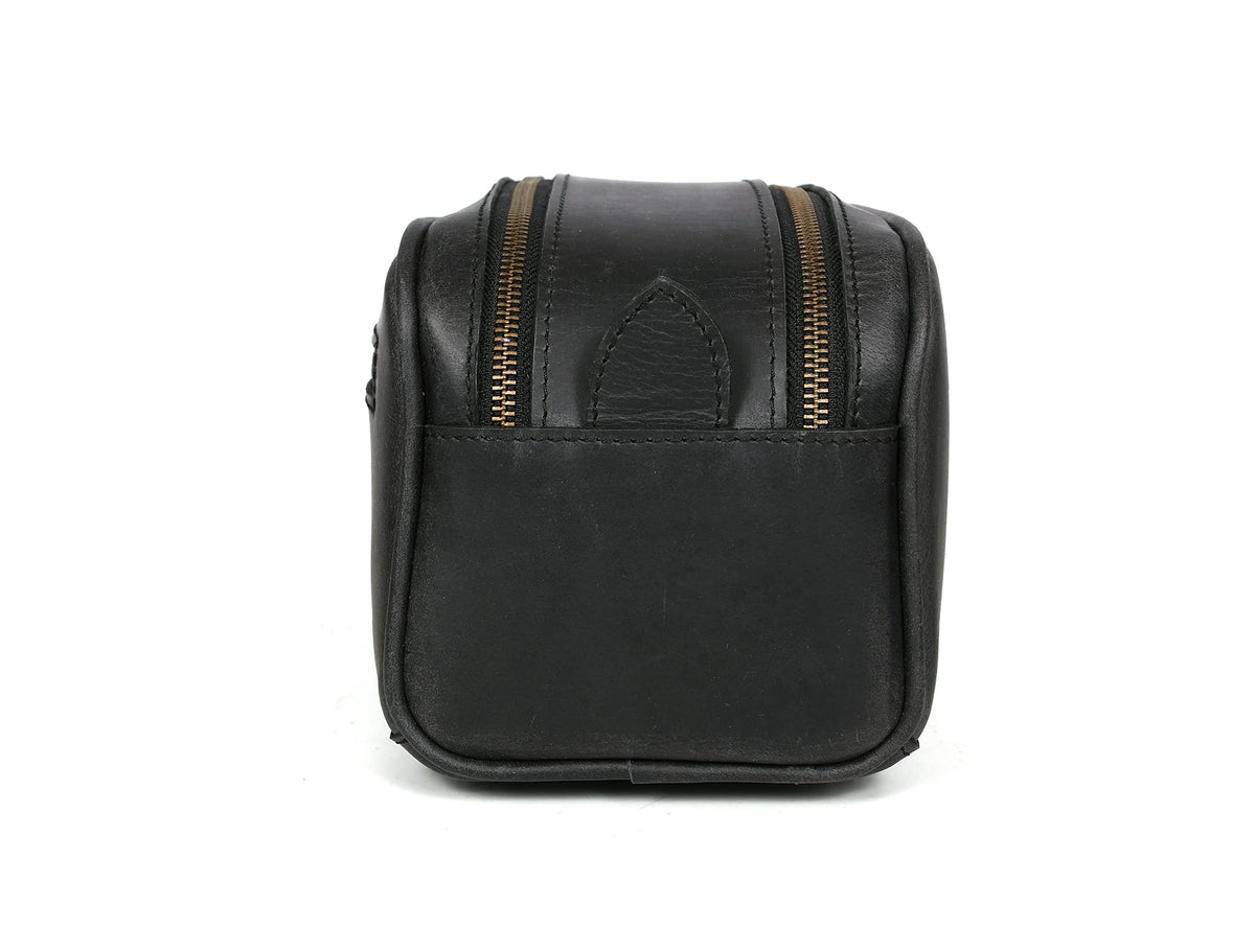 AARON LEATHER GOODS close-up of full-grain buffalo leather texture showing quality
