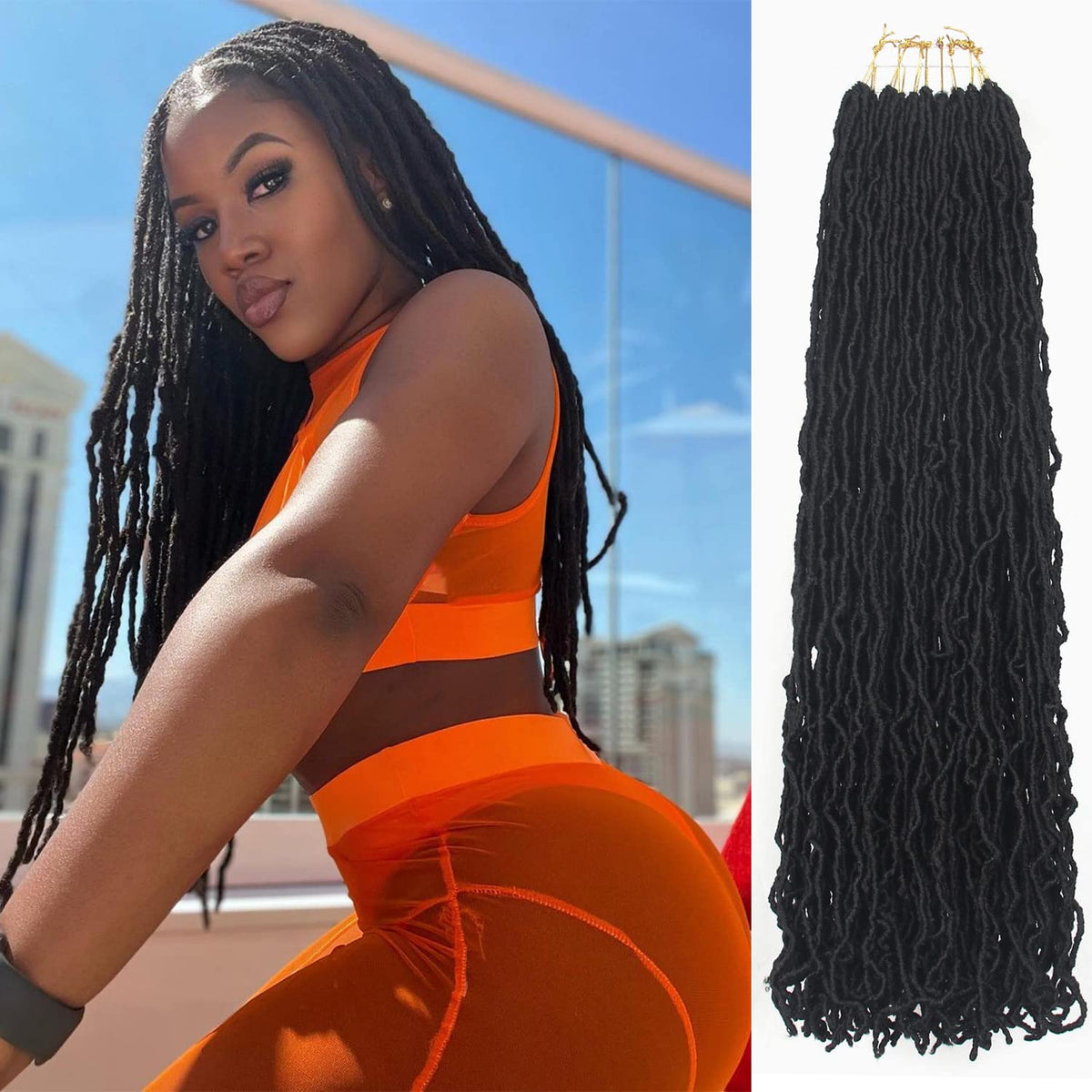 Aayubb front packaging showing 20 inch faux locs and benefits