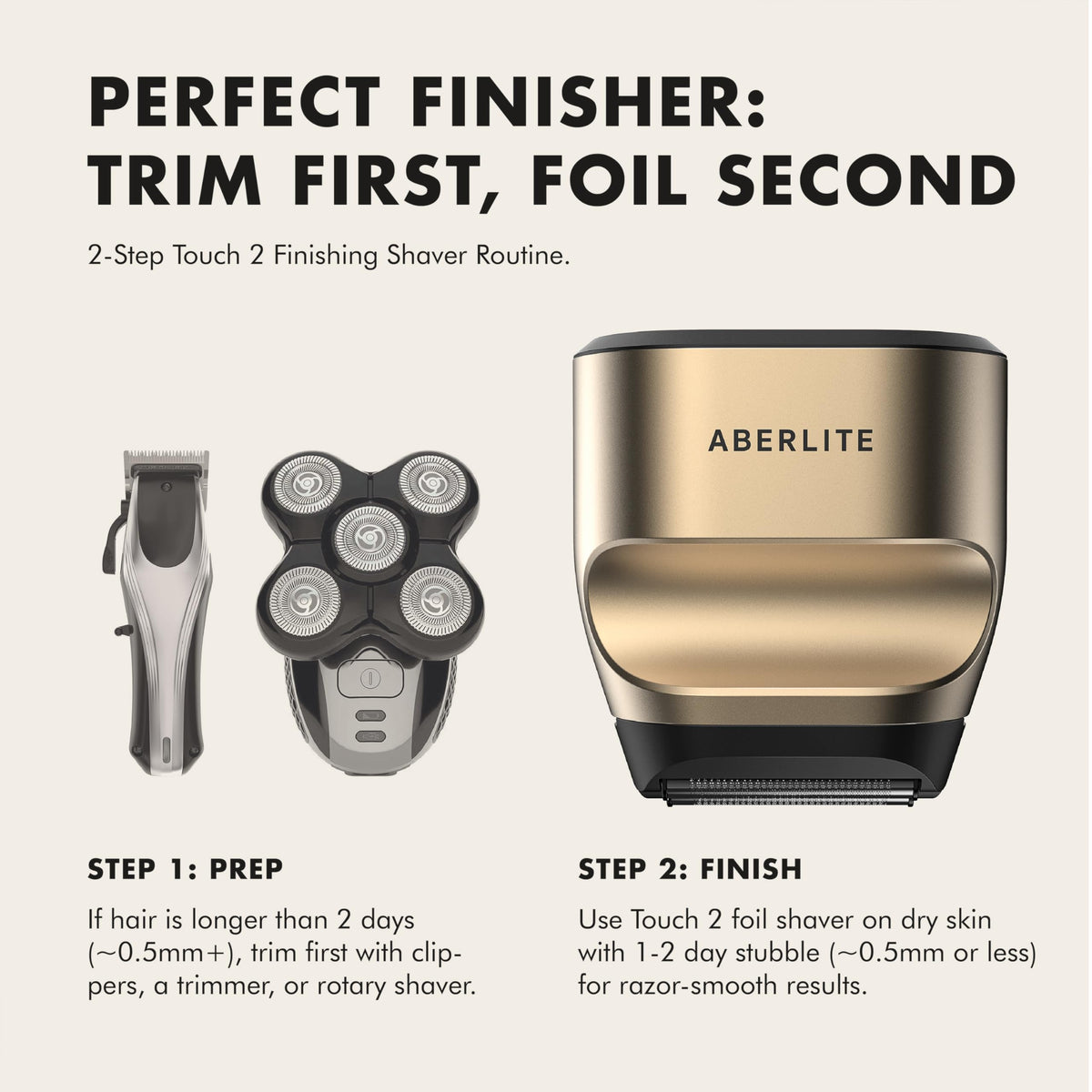Aberlite Touch 2 in hand demonstrating easy self head-shaving