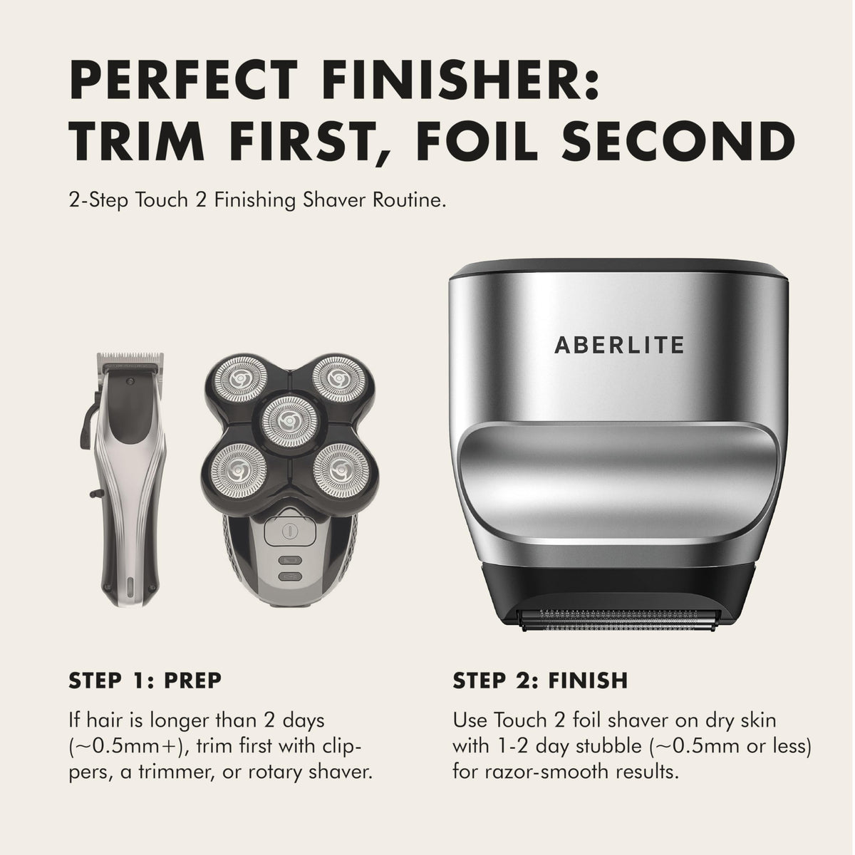 Aberlite Touch 2 held while shaving head demonstrating self-shave reach benefit