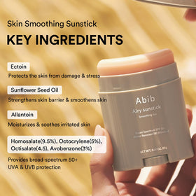 abib sunstick being applied to face for fast, mess-free SPF50+ coverage benefit