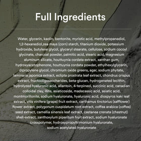 Abib clay charcoal ingredient flatlay showing clays and charcoal for pore-clearing support benefit
