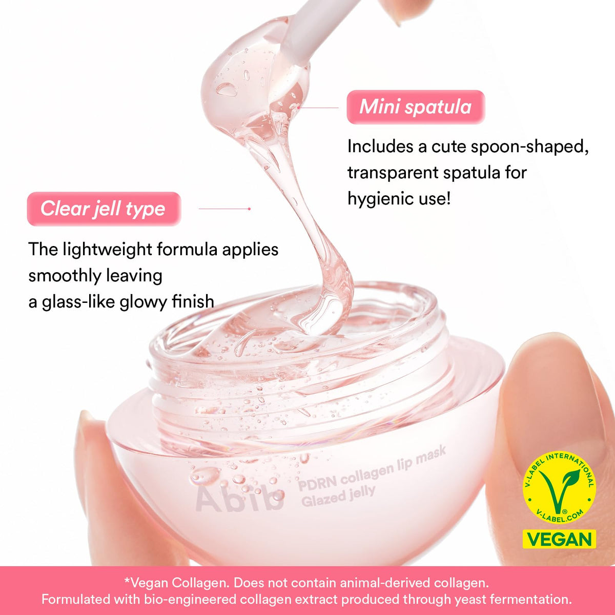 Abib jelly reflecting light to show glass-like sheen and plumping effect
