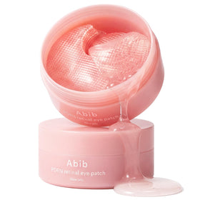 Abib front packaging showing 60-count PDRN retinal patches and benefit refreshes eyes