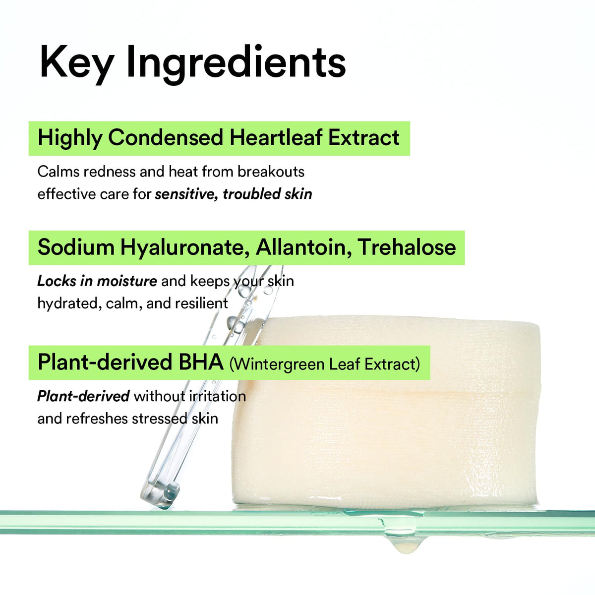 Abib pad being applied to cheek calms and preps skin quickly
