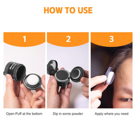 Abomet application on hairline demonstrating instant gray coverage benefit