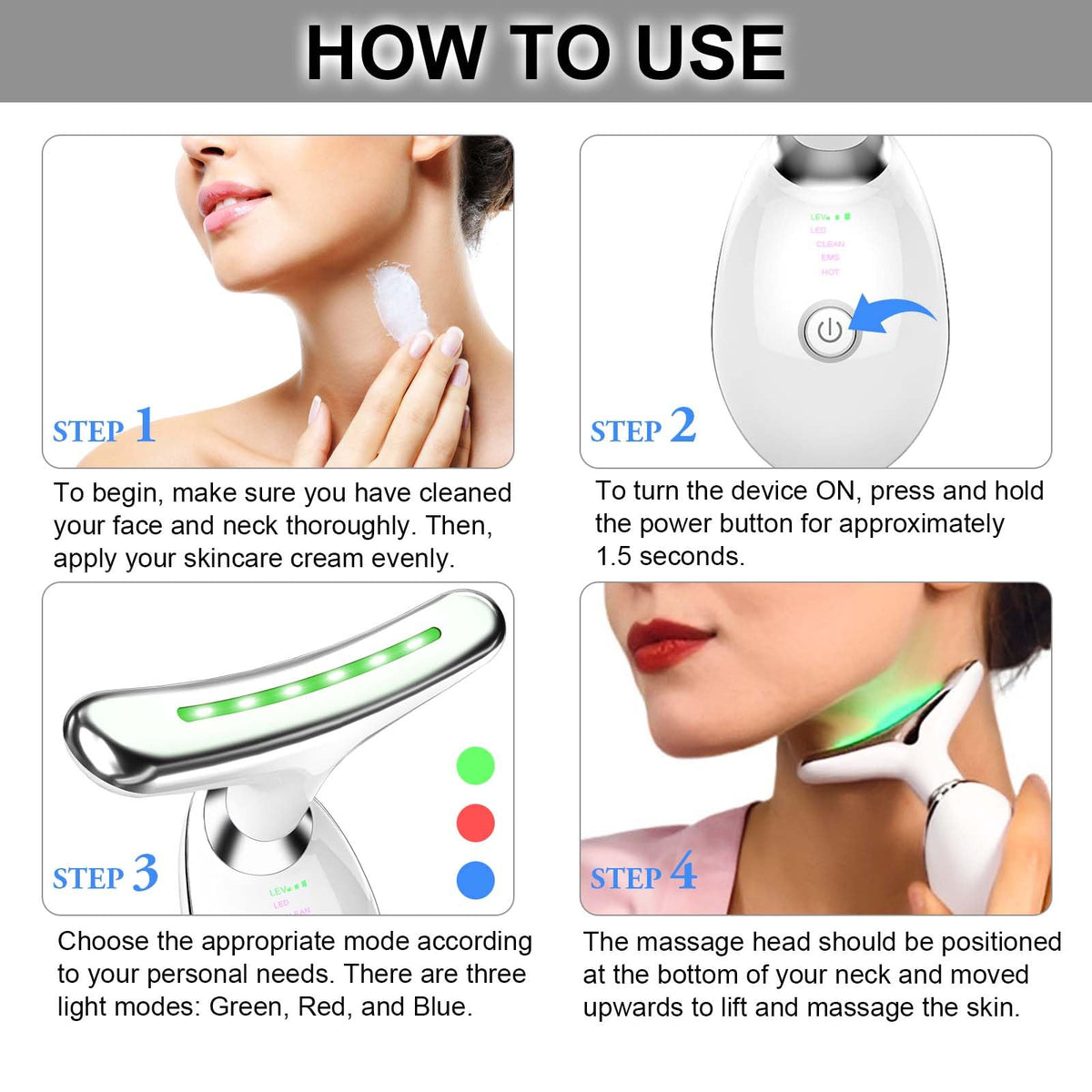 ABOUSHE close-up of LED head showing red blue green lights for cosmetic light therapy