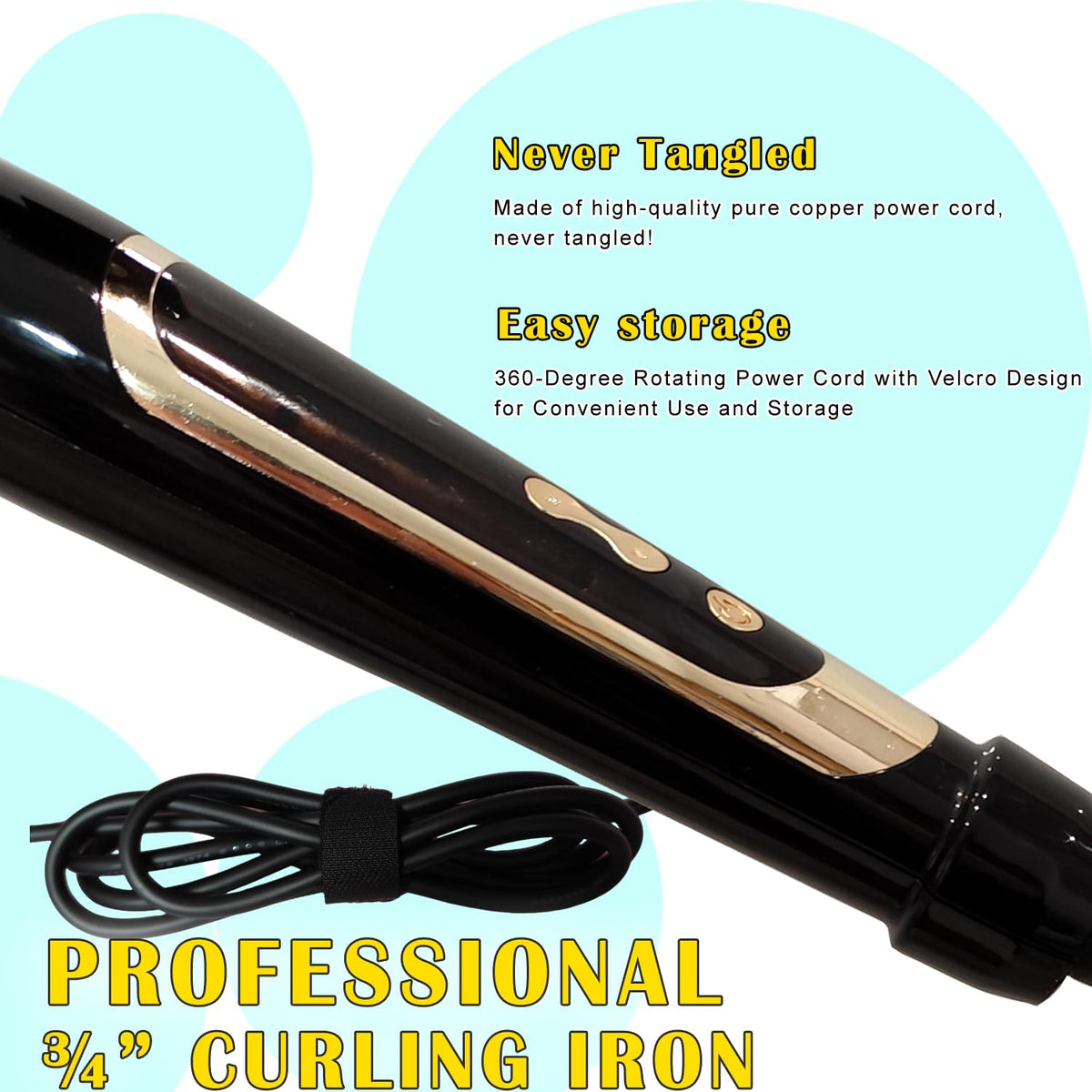 abp cord and swivel joint showing 8ft cord and benefit of tangle-free movement