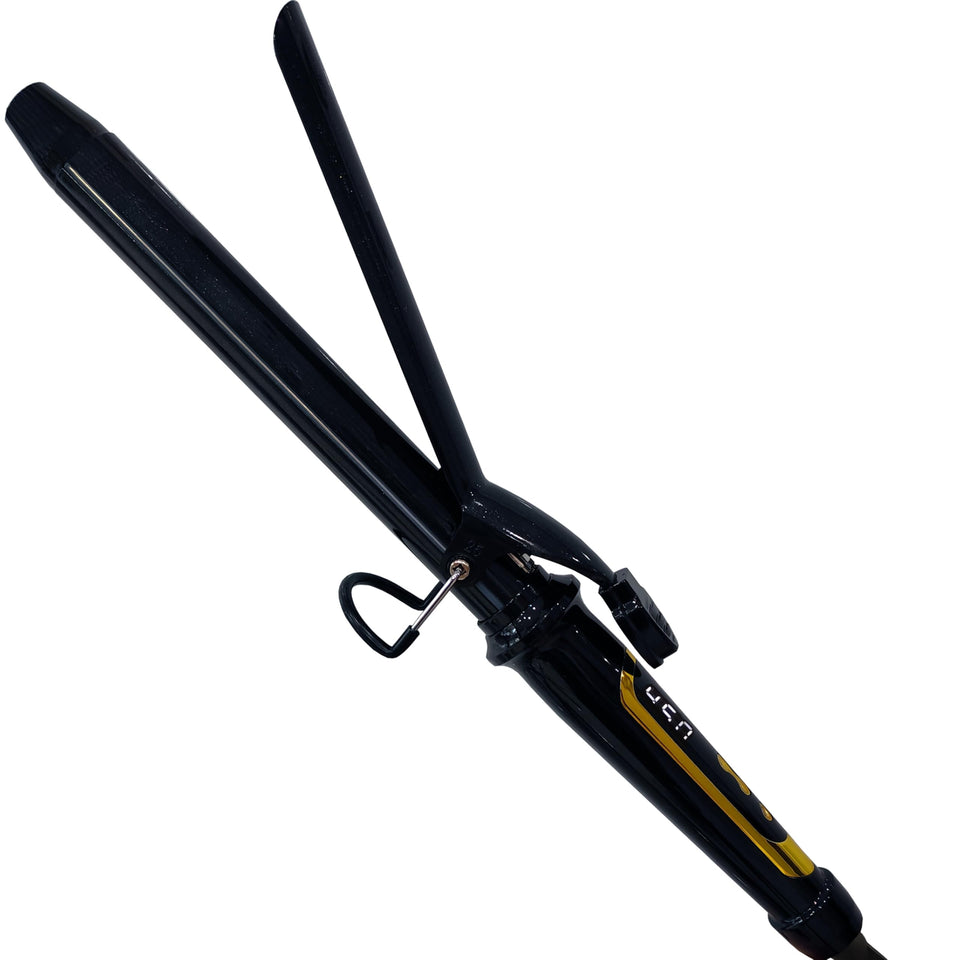 abp front view of curling iron showing sleek black and gold finish for stylish styling
