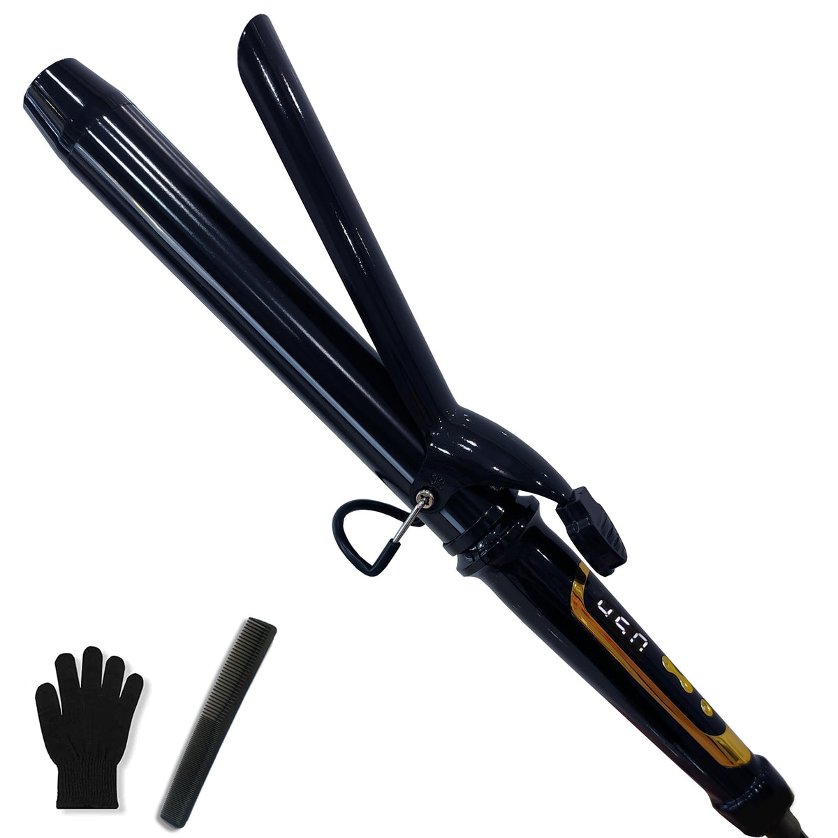 abp size scale next to hand showing extra-long barrel length for medium to long hair