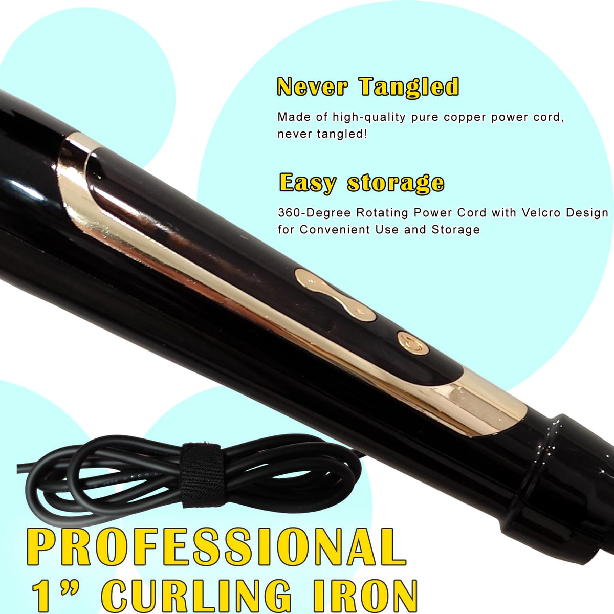abp 360-degree swivel cord and plug demonstrating tangle-free reach and travel voltage