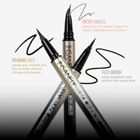 Absolute New York eyeliner applied in winged eye look demonstrating intense black payoff