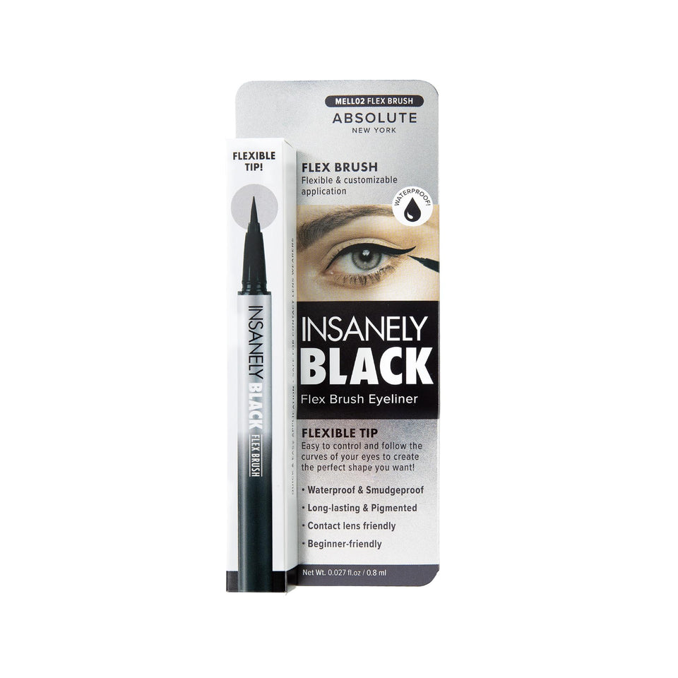Absolute New York front packaging showing sleek liner and bold branding benefits long-lasting wear