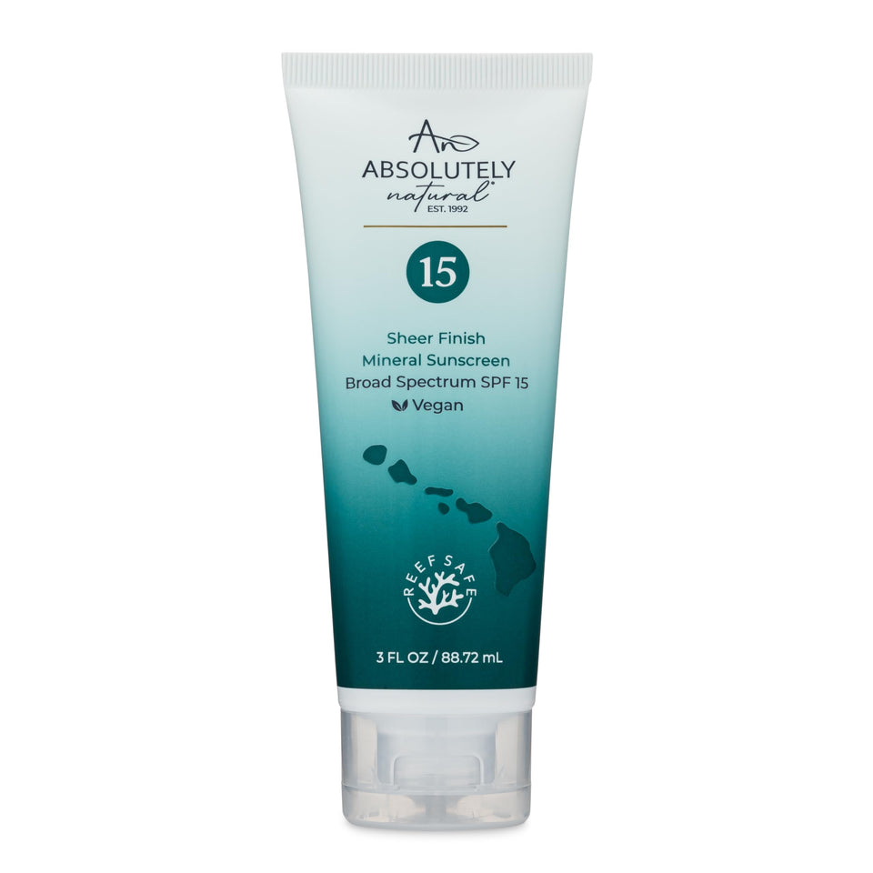 Absolutely Natural front packaging showing SPF 15 and broad-spectrum protection benefit