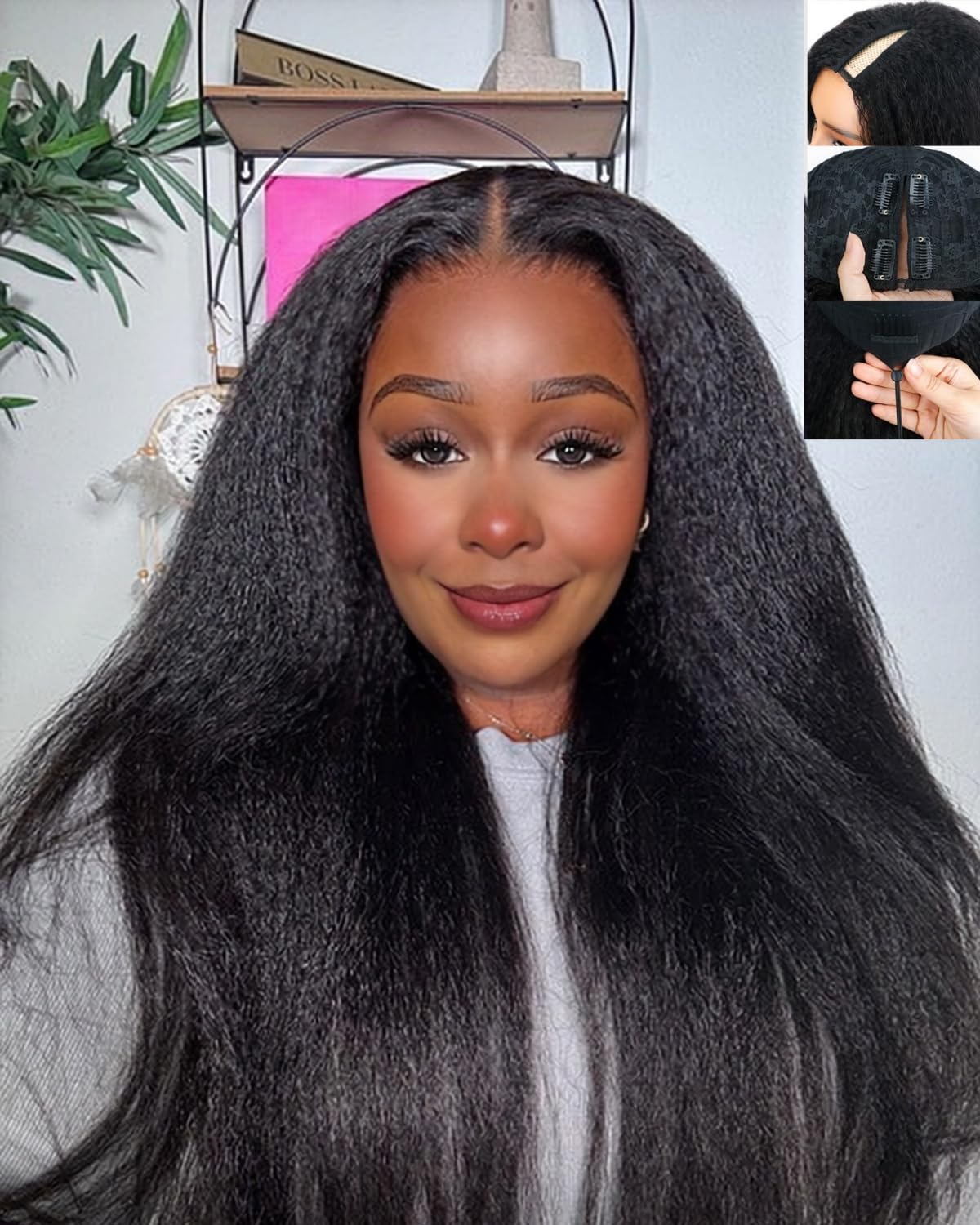 Acbhoa front view V-Part wig showing natural hairline benefit