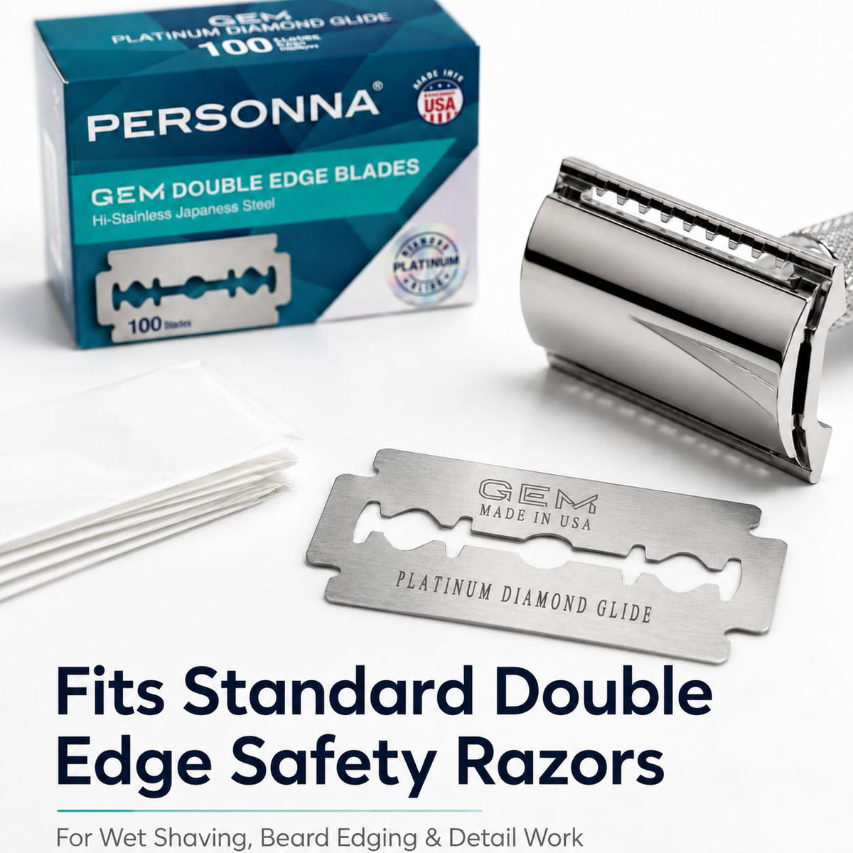 AccuTec Personna blade installed in safety razor demonstrating easy compatibility benefit
