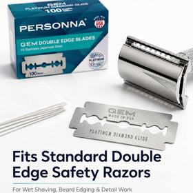AccuTec Personna blade installed in safety razor demonstrating easy compatibility benefit
