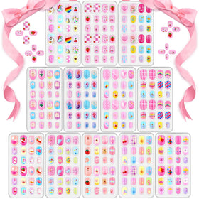 Acejoz front packaging showing 288-piece kids press-on nails and quick use benefit