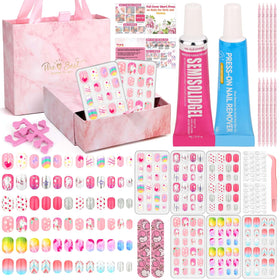 Acejoz front packaging showing full kids press-on nails set and gift box benefits