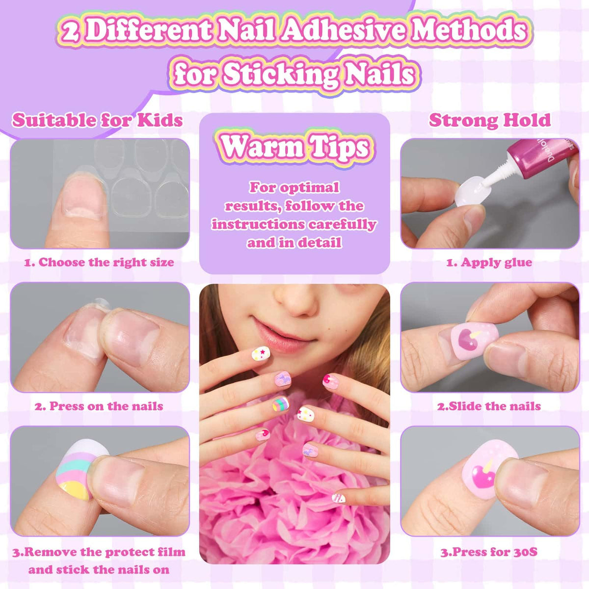 Acejoz applied nails on child's hands showing quick fun manicure benefit