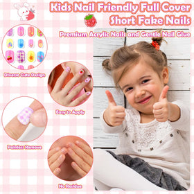 Acejoz nails applied on a child's hand illustrating playful quick-dress benefit