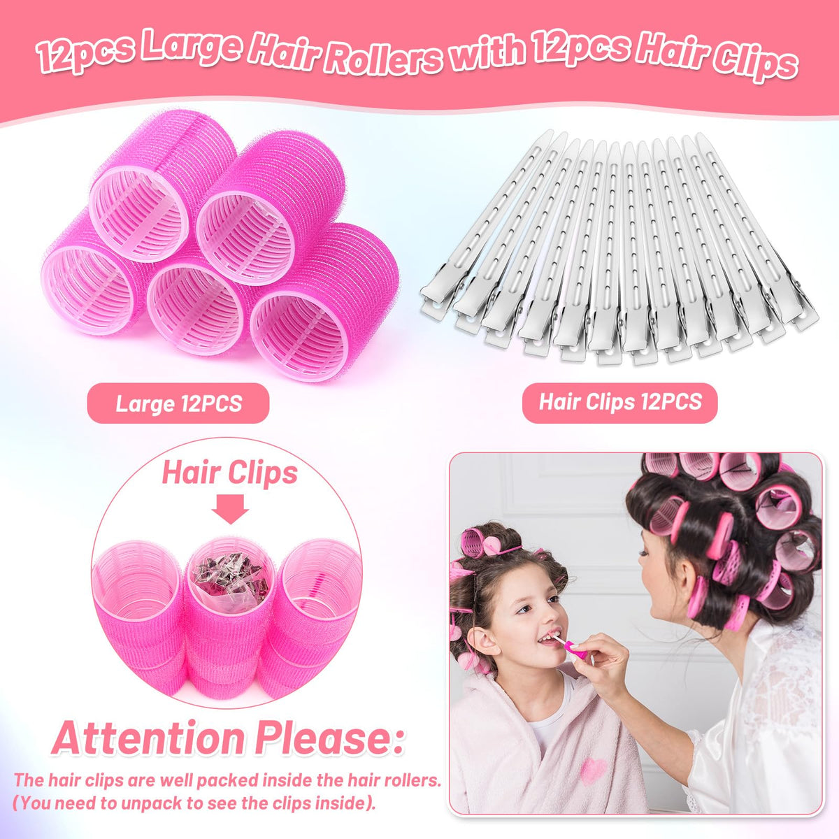 Acejoz rollers installed in long hair creating voluminous curls and lift