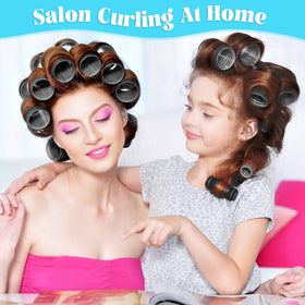 Acejoz rollers in long hair during styling demonstrating no-heat volume