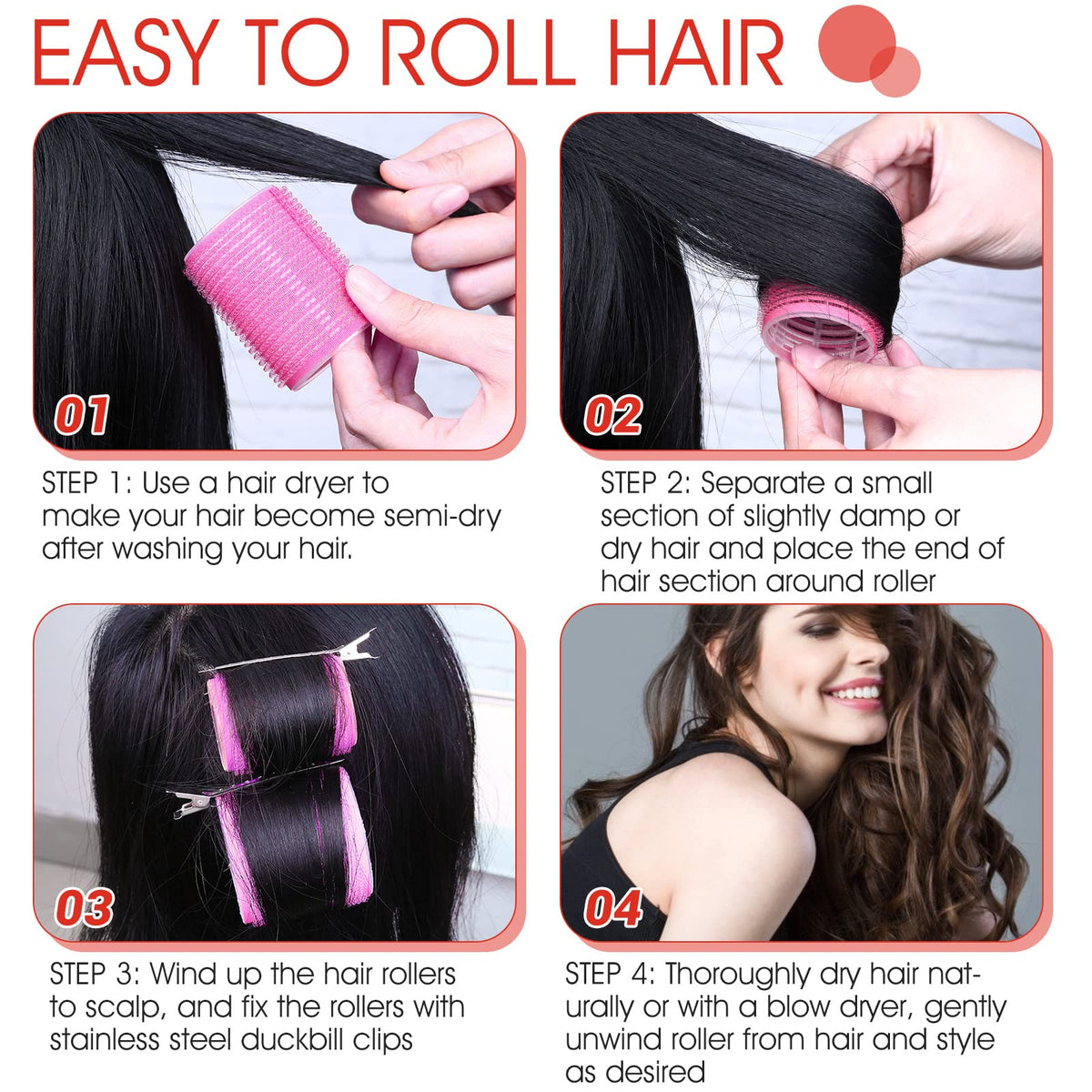 Acejoz hand holding roller to show compact 33mm size for medium curls