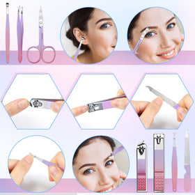 Aceoce opened tools layout displaying seven stainless steel instruments for precise grooming