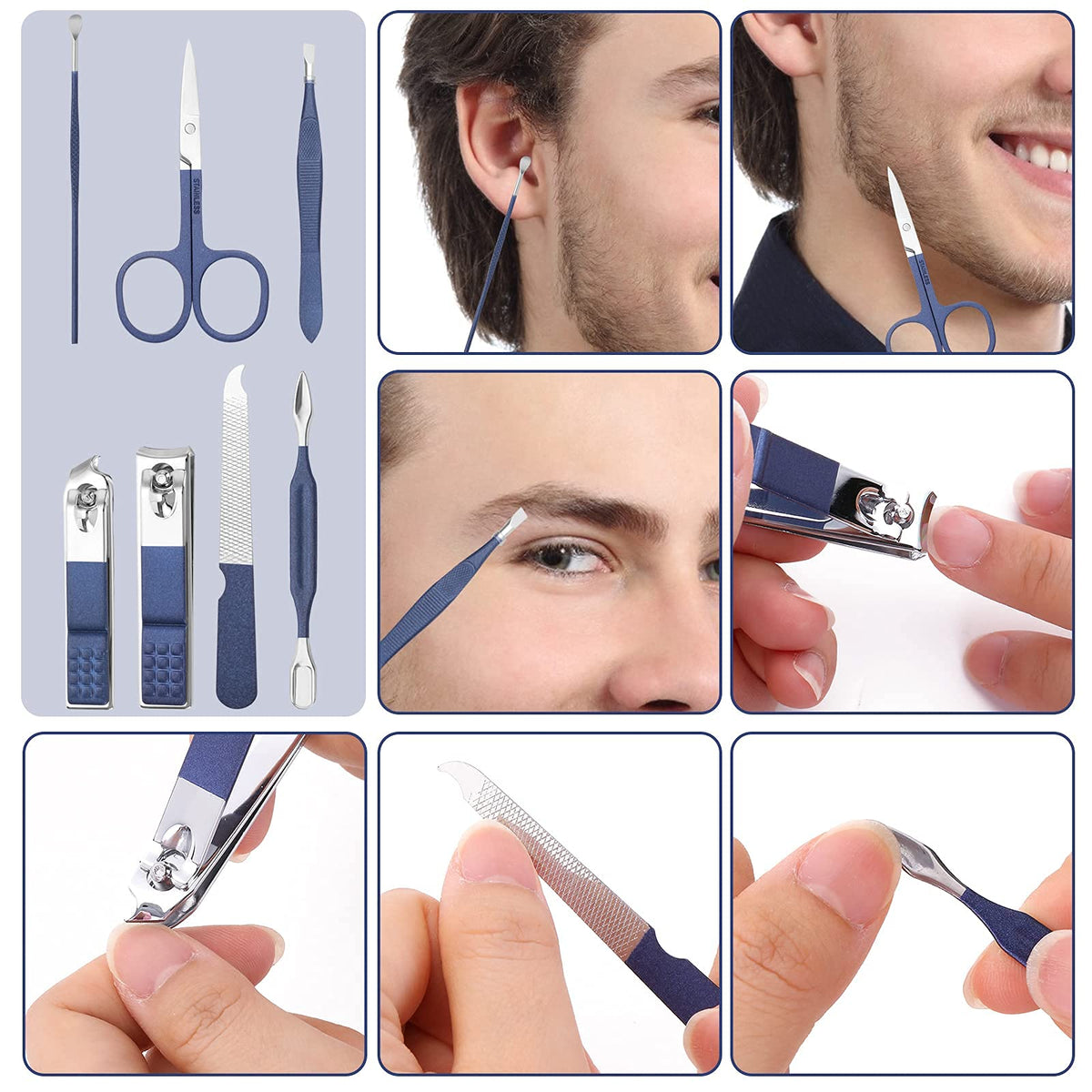 Aceoce tools laid out organized displaying comprehensive grooming set