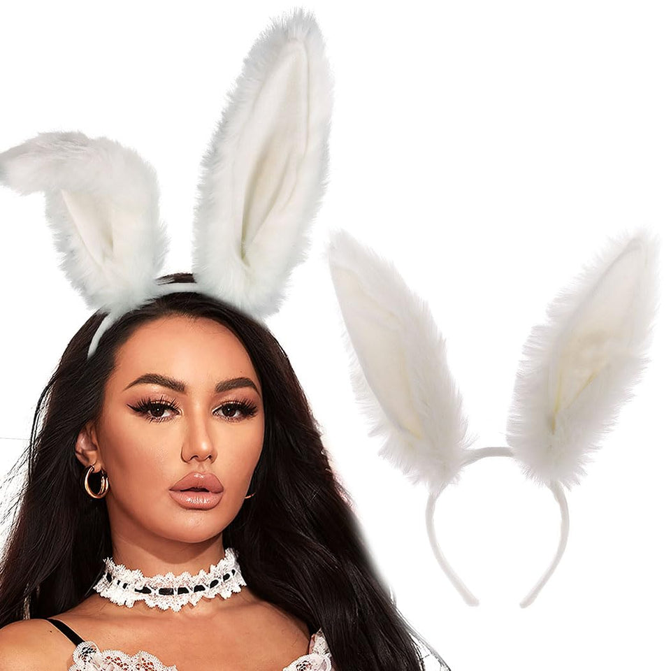 Aceorna white bunny ears headband front view adds playful charm