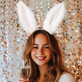 Aceorna family photo wearing bunny ears for Easter celebration