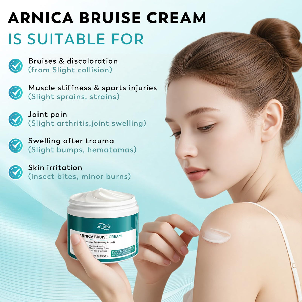 ACLINKI cream texture close-up highlighting fast-absorbing non-greasy benefit