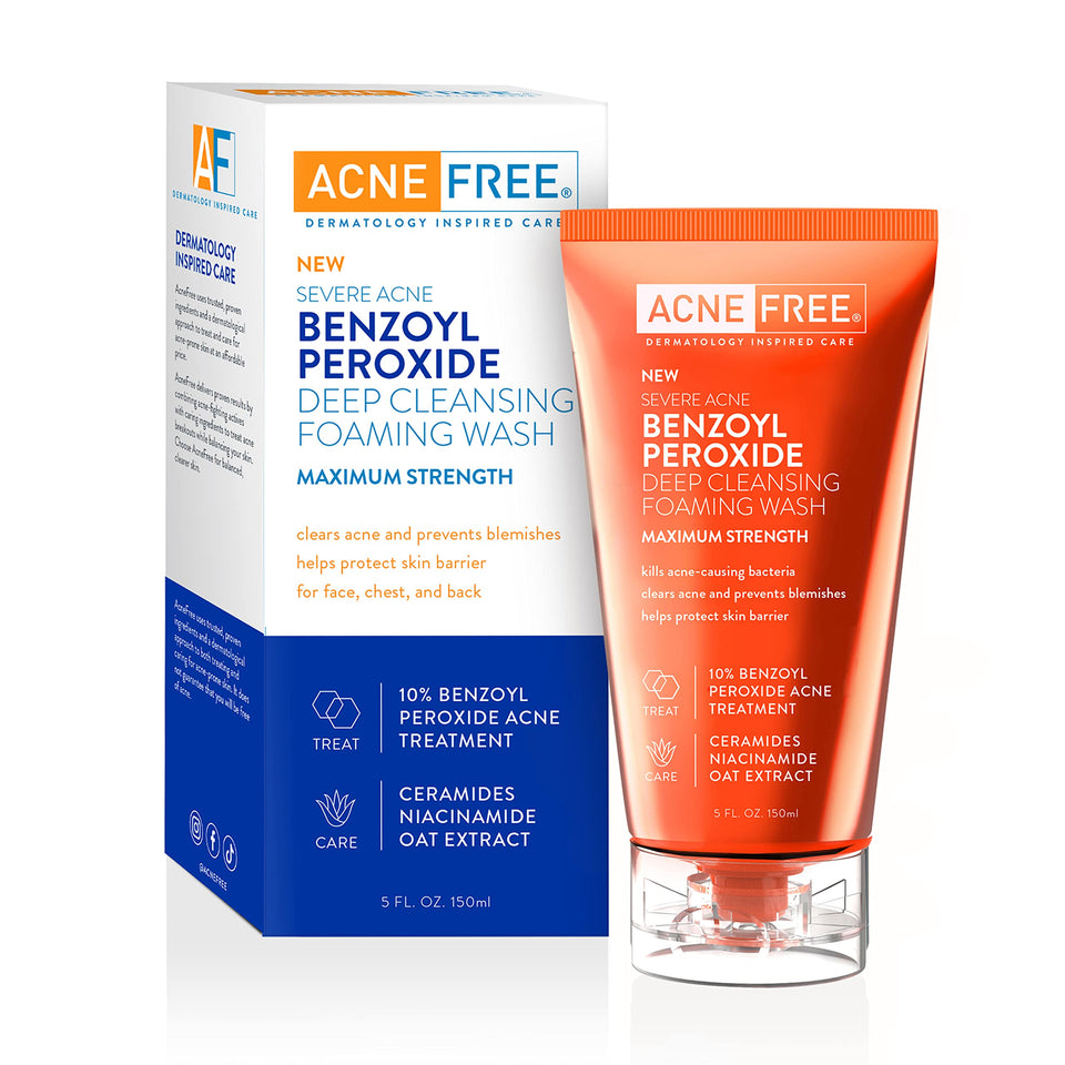 AcneFree front packaging showing cleanser and clear purpose