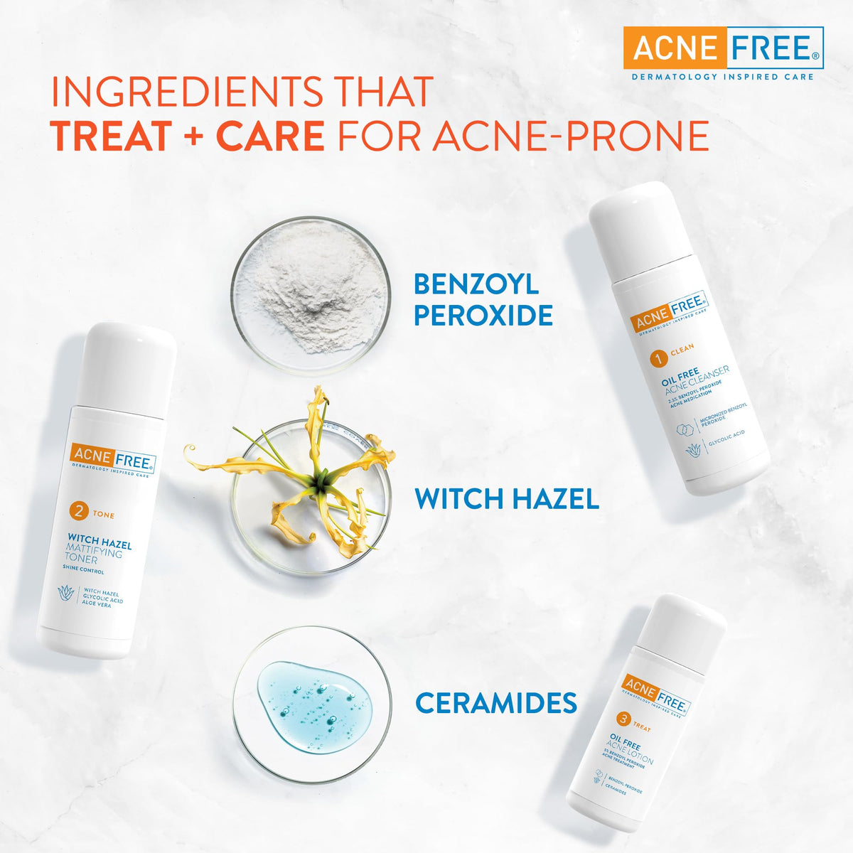 AcneFree oil-free cleanser pump close-up showing easy dispensing and gentle cleanse