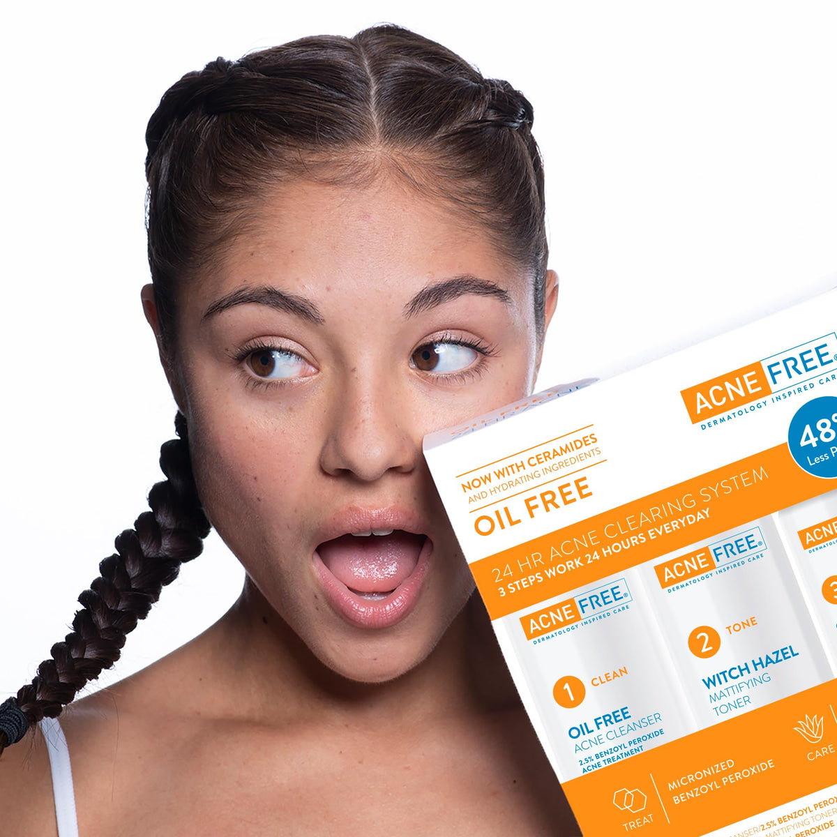 AcneFree oil-free acne lotion being dispensed demonstrating targeted treatment benefit