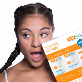 AcneFree oil-free acne lotion being dispensed demonstrating targeted treatment benefit