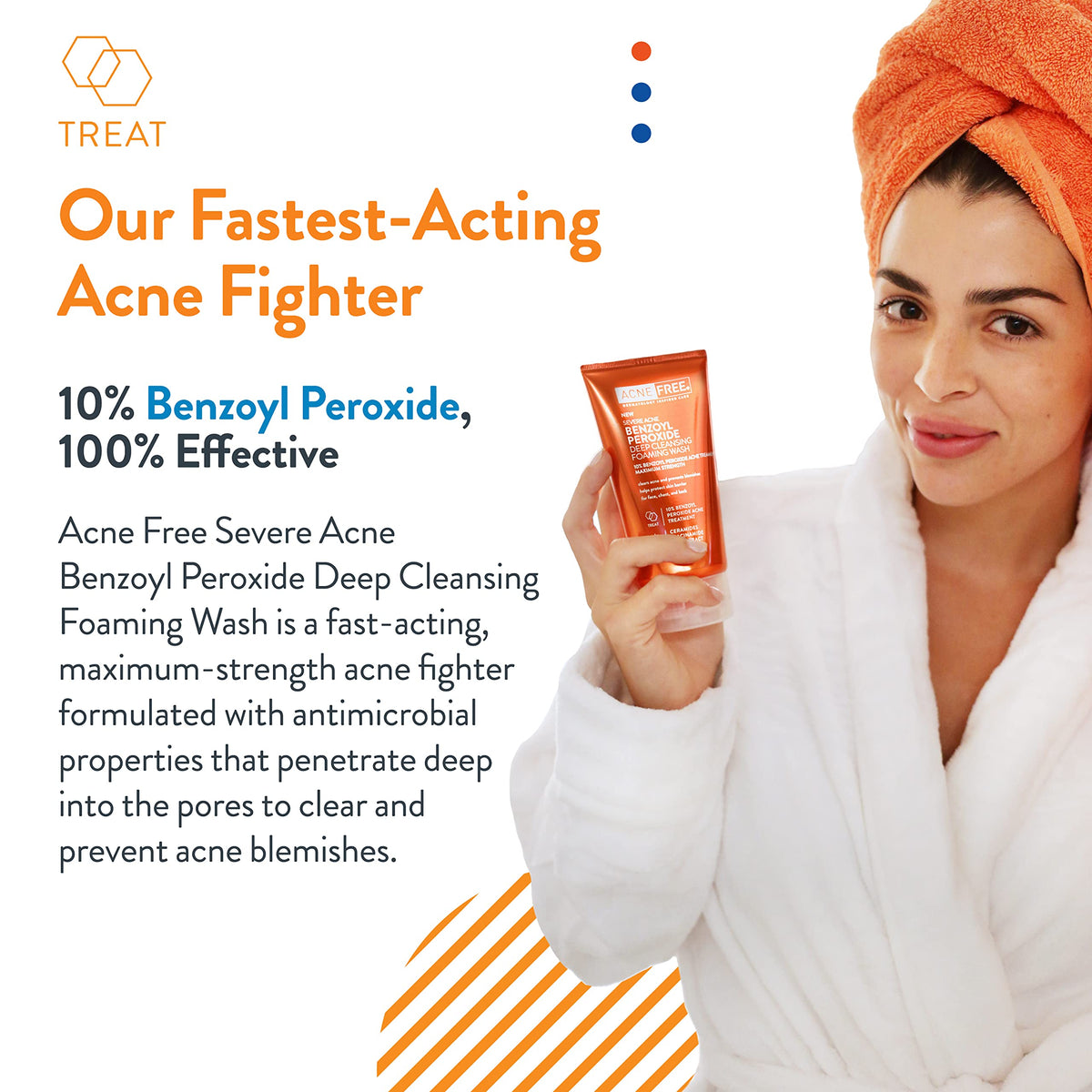 AcneFree pump and label close-up highlighting strength