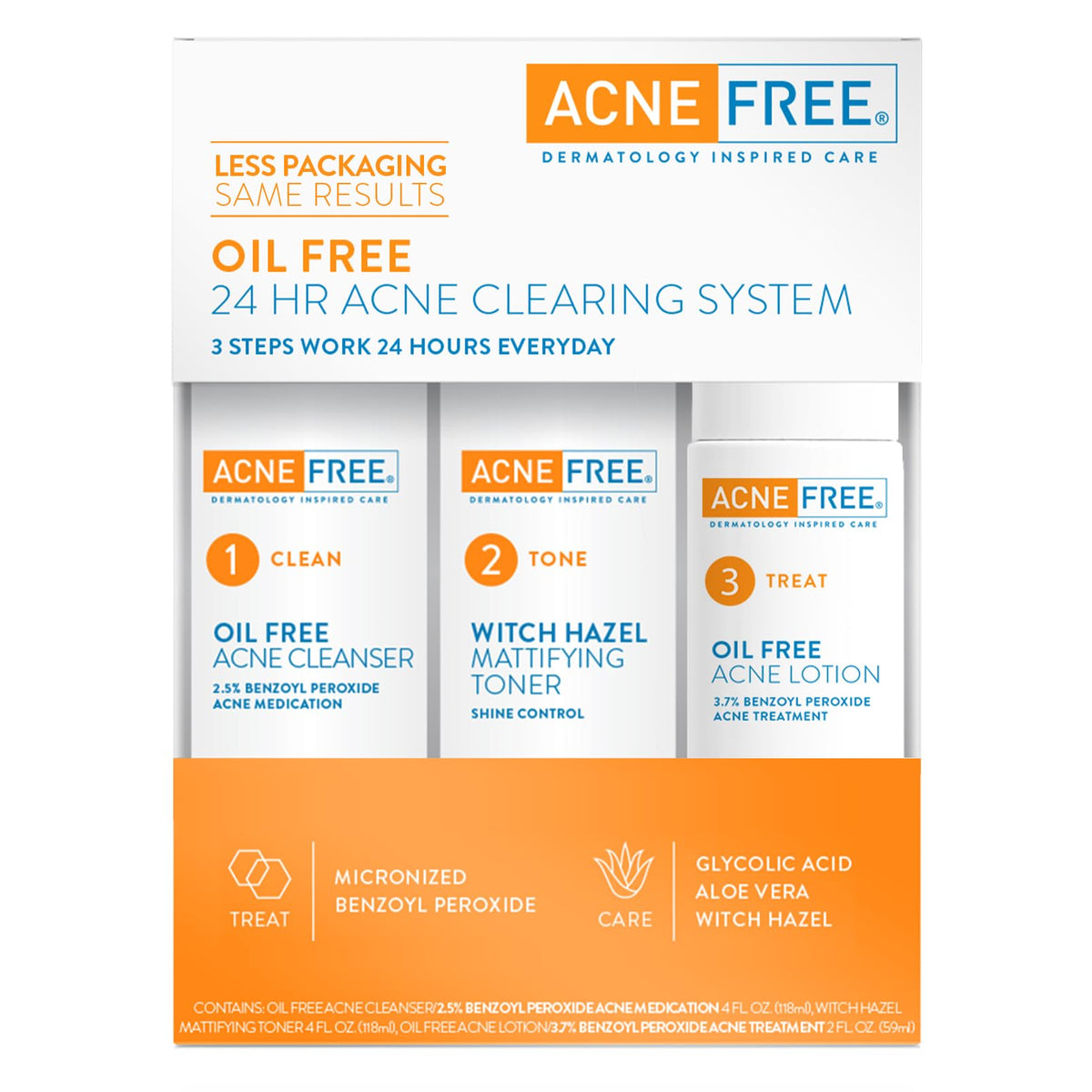 AcneFree kit next to a hand for size comparison showing travel-friendly supply benefit