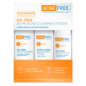 AcneFree kit next to a hand for size comparison showing travel-friendly supply benefit