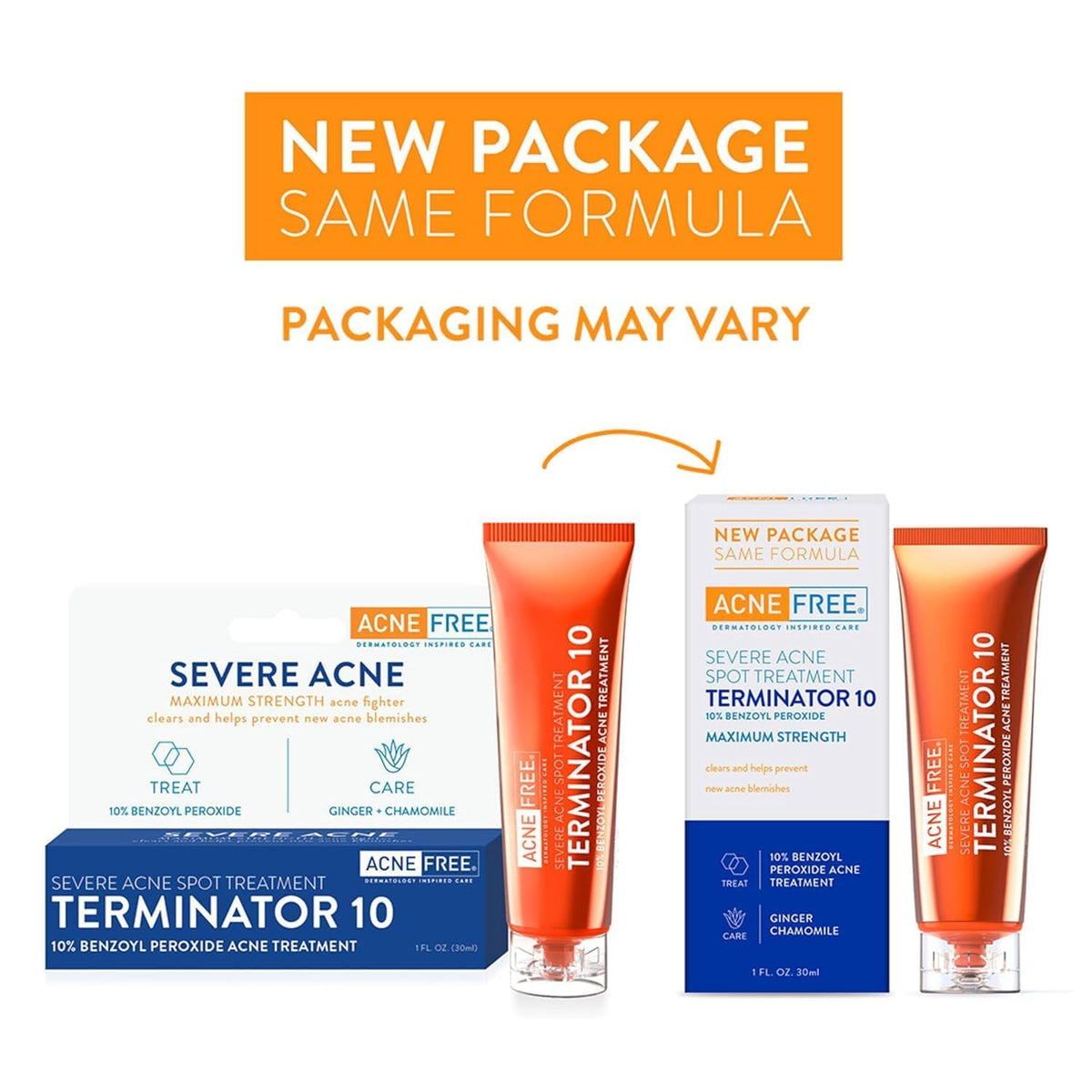 AcneFree Terminator 10 tube close-up highlighting precise applicator benefit