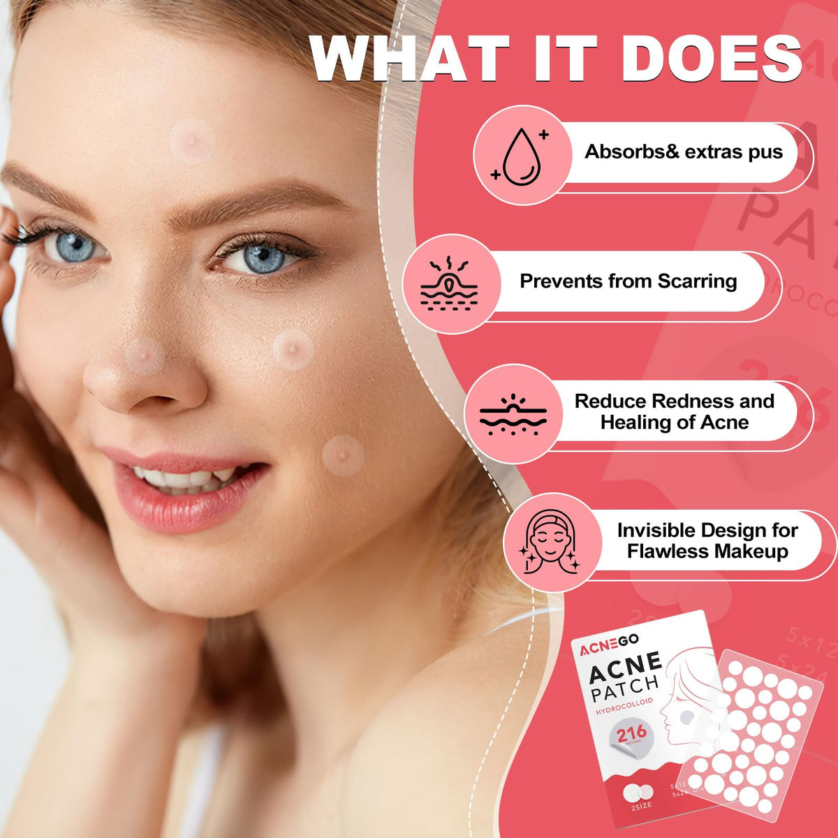 AcneGo close-up of hydrocolloid texture highlighting gentle absorption