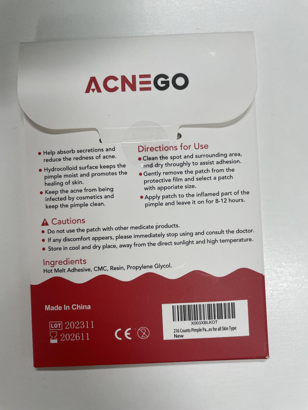 AcneGo laid out to show full 216-count pack and multiple sheets