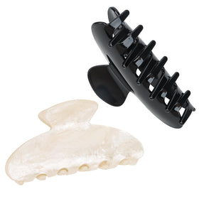 ACO-UINT front view of black and white claw clips showing classic styling and reliable hold