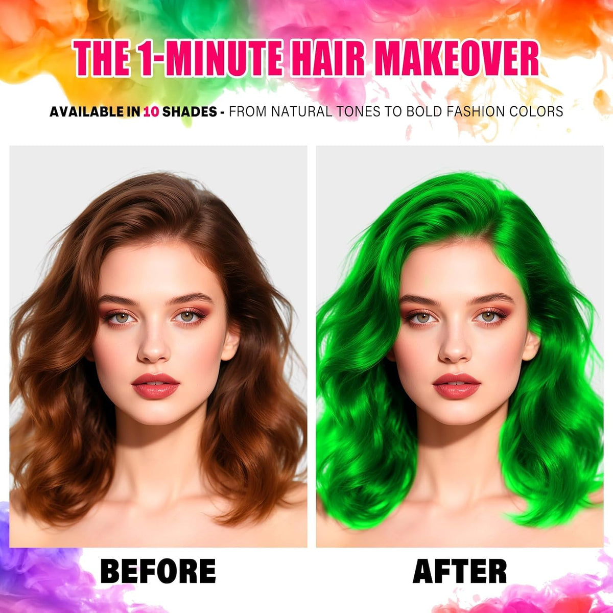 Acomler texture on hair showing even, quick-drying green coverage