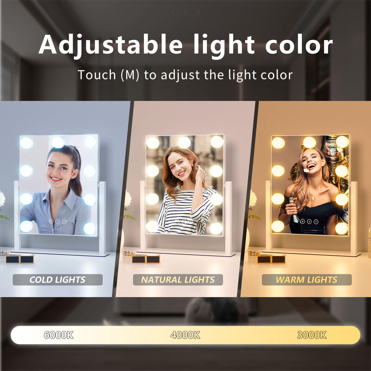 Acoolda mirror LEDs illuminated to show adjustable brightness benefits