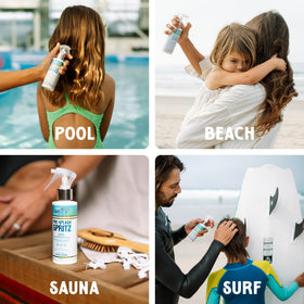 Active COCO in use poolside on swimmer hair to protect from chlorine damage