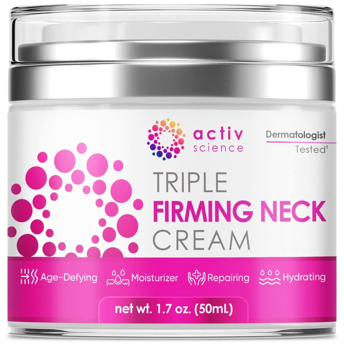 ACTIVSCIENCE front packaging of neck cream showing product and benefits